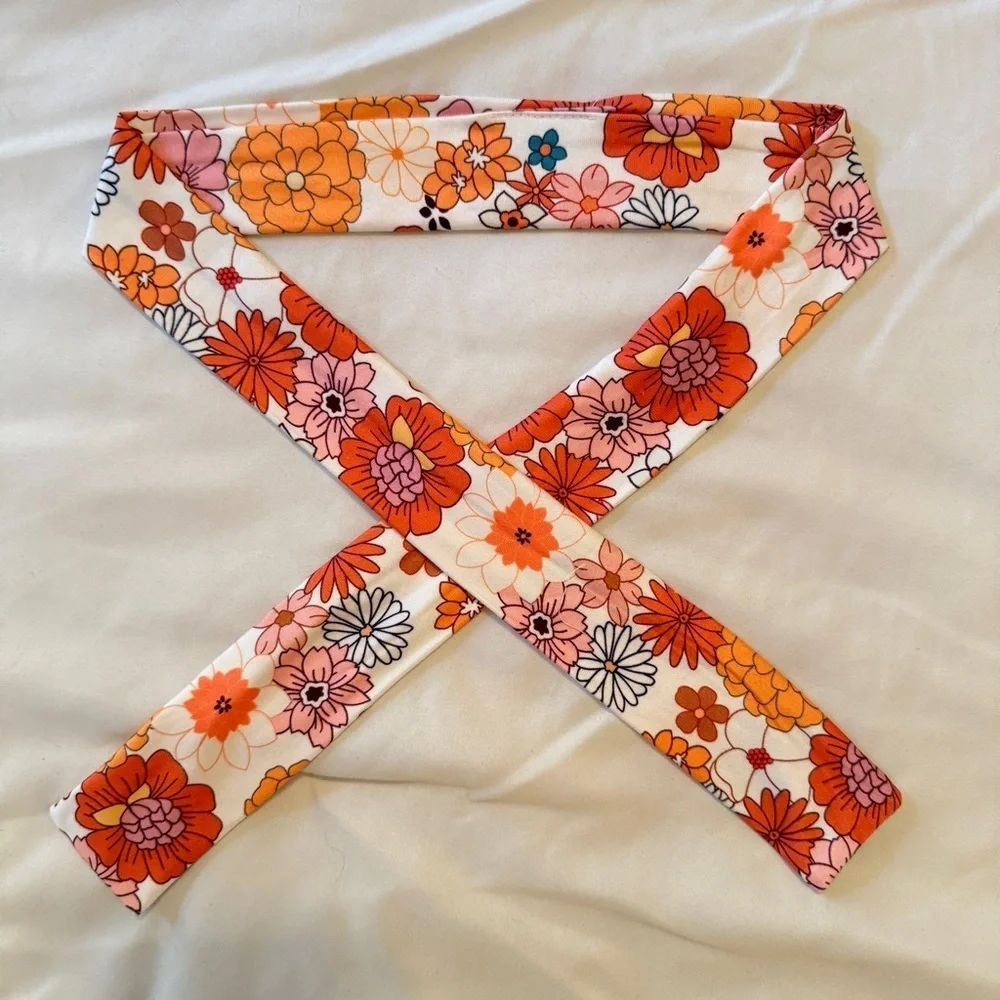 Orange and Pink Floral Print Headband Scarf